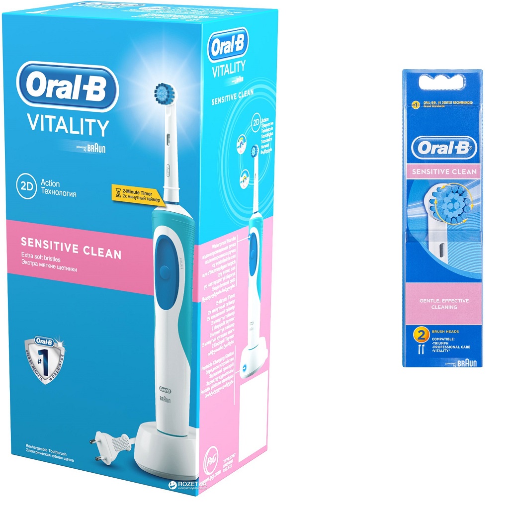 درمانش مسواک برقی اورال بی مدل vitality sensitive به همراه سری یدک بسته 2 عددی تجهیزات دندانپزشکی