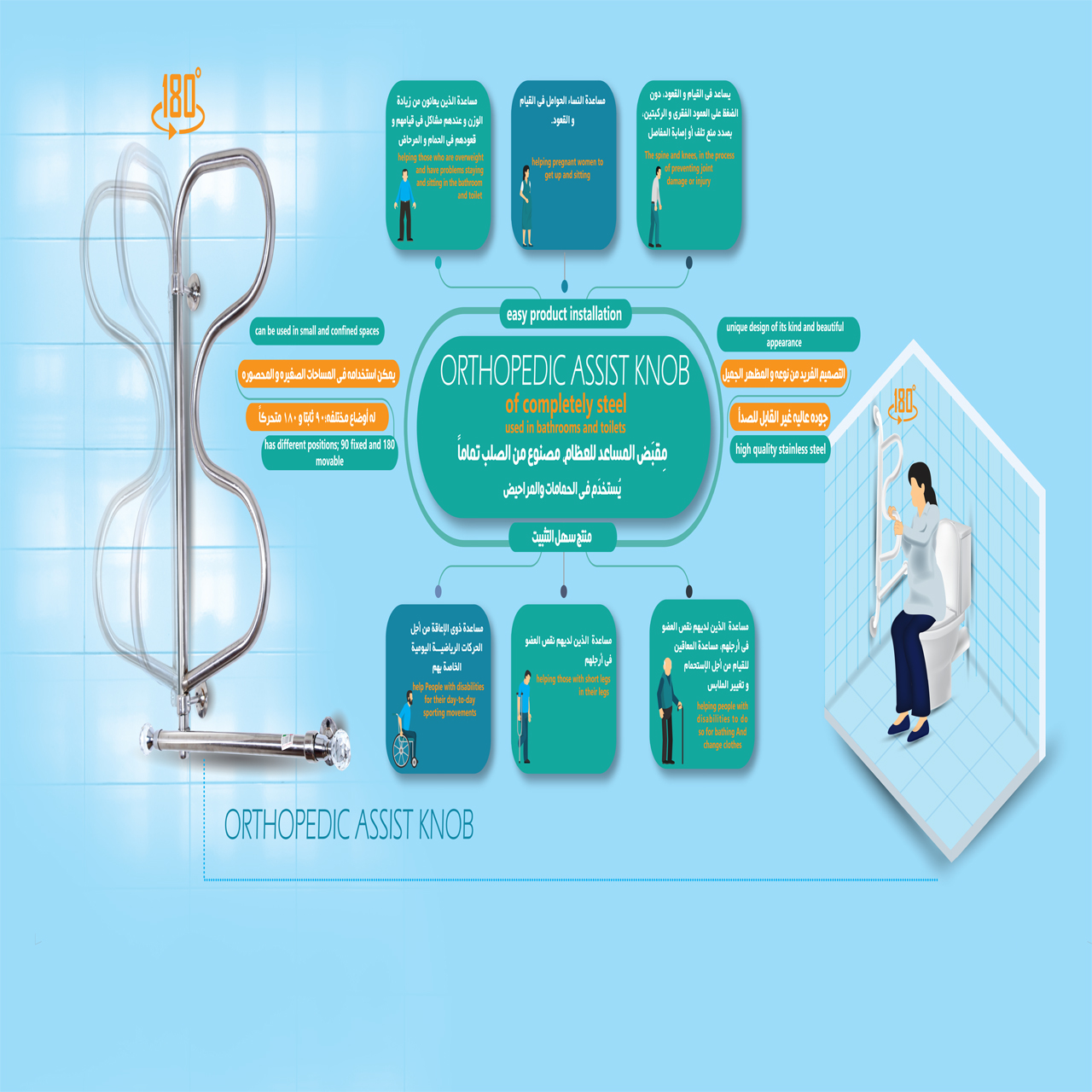 درمانش دستگیره کنار توالت فرنگی مدل DT02 توانبخشی