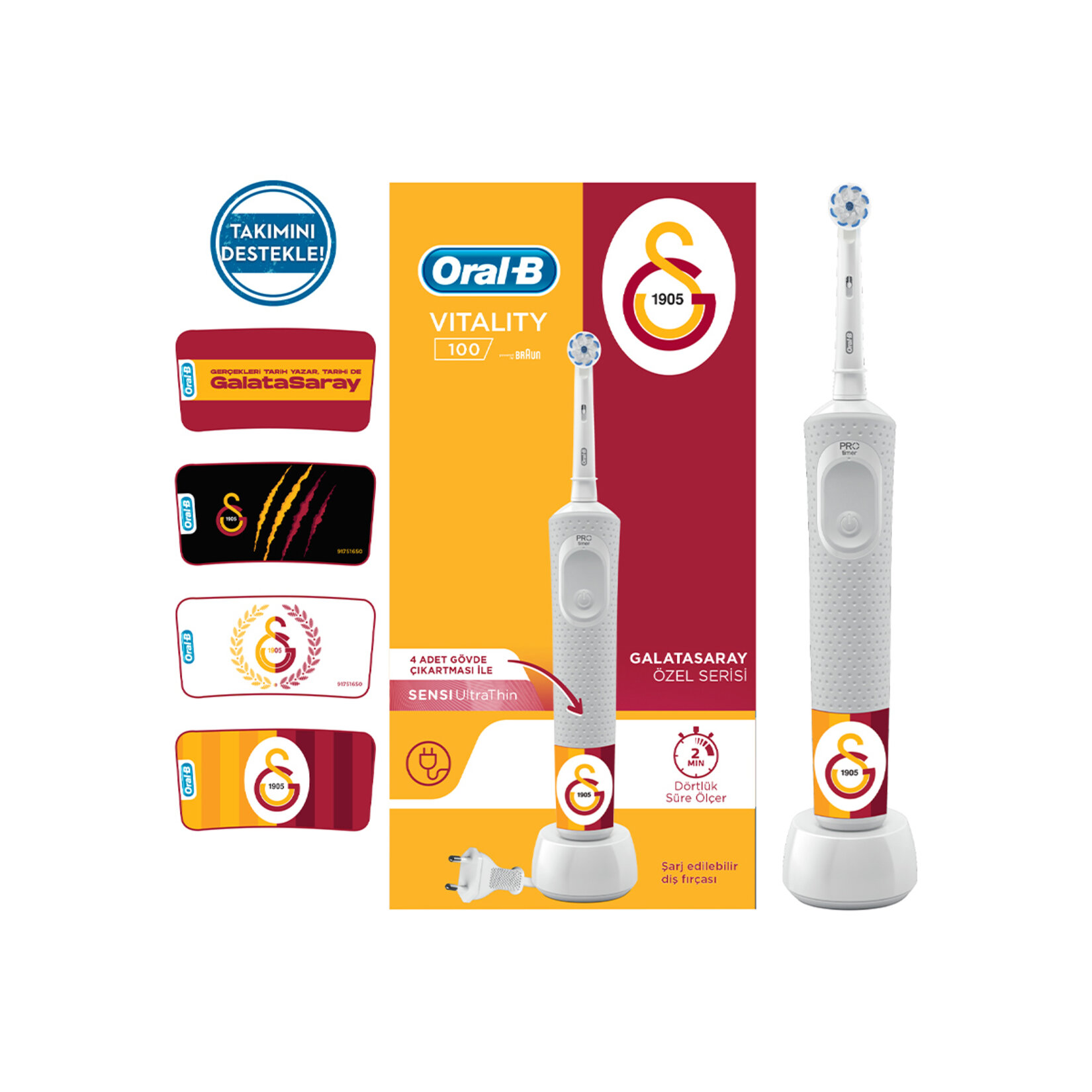 درمانش مسواک برقی اورال-بی مدل Vitality 100 Sensi UltraThin Galatasaray تجهیزات دندانپزشکی