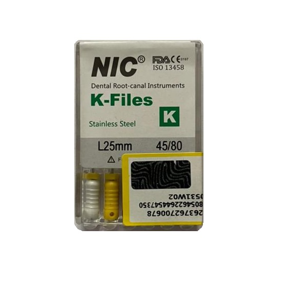 درمانش کا فایل دندانپزشکی ان آی سی مدل 25 کد 45/80 بسته 6 عددی تجهیزات دندانپزشکی